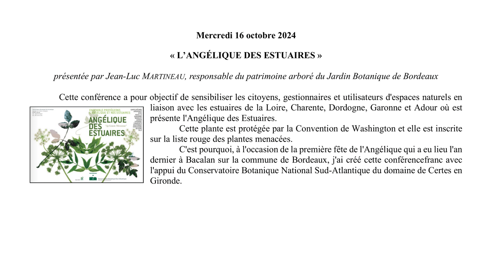 Conférence UTL : « L’ANGÉLIQUE DES ESTUAIRES »