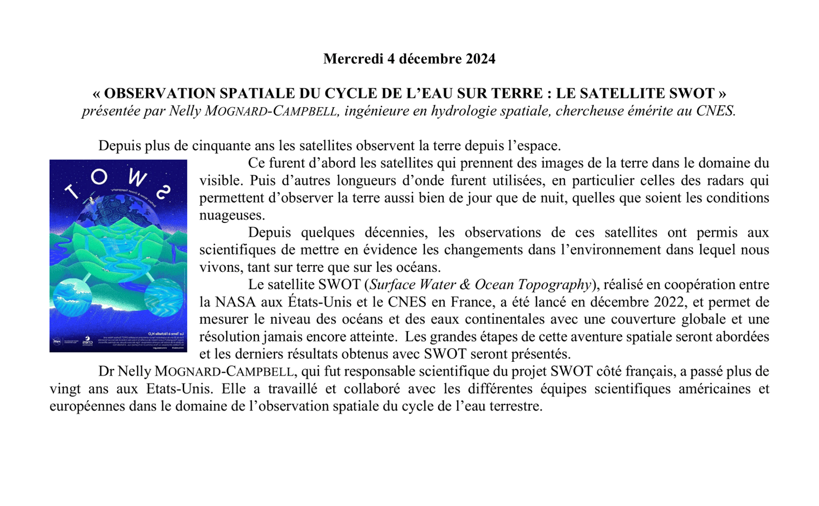 Conférence UTL : « OBSERVATION SPATIALE DU CYC ...