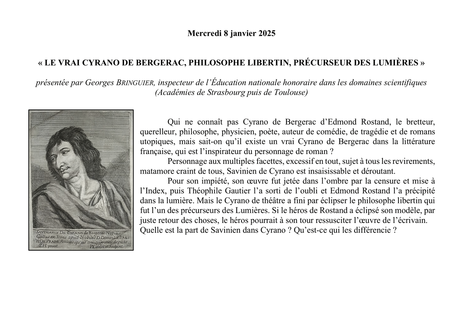 Conférence UTL : « LE VRAI CYRANO DE BERGERAC, ...