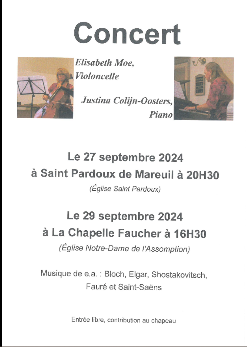 Concert : Eisabeth Moe, violoncelle et Justina ...