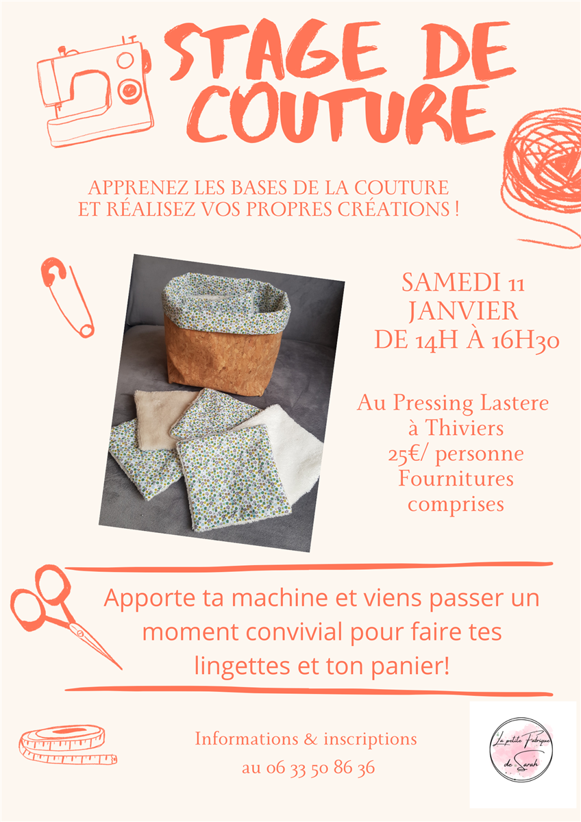 Stage de couture 'lingettes et panière"