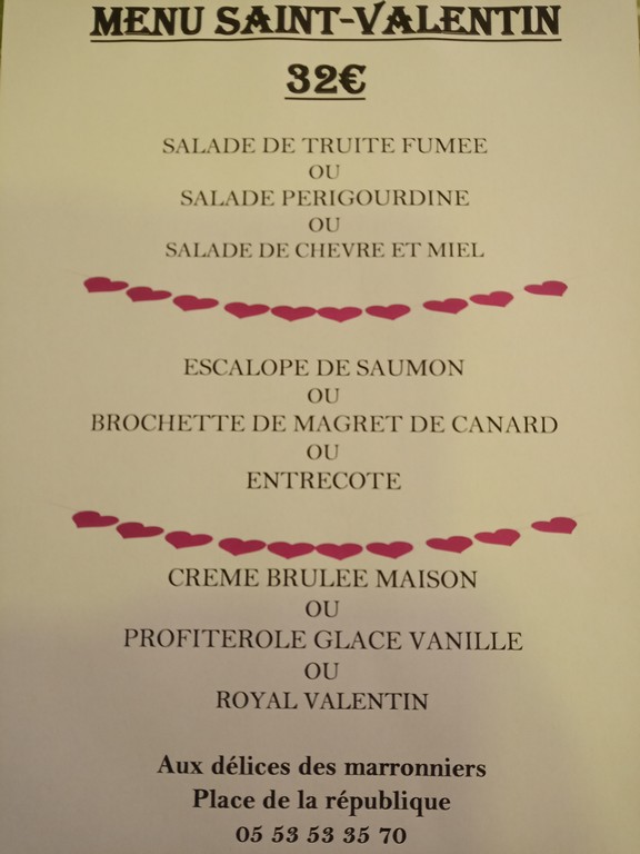 Menu spécial Saint-Valentin