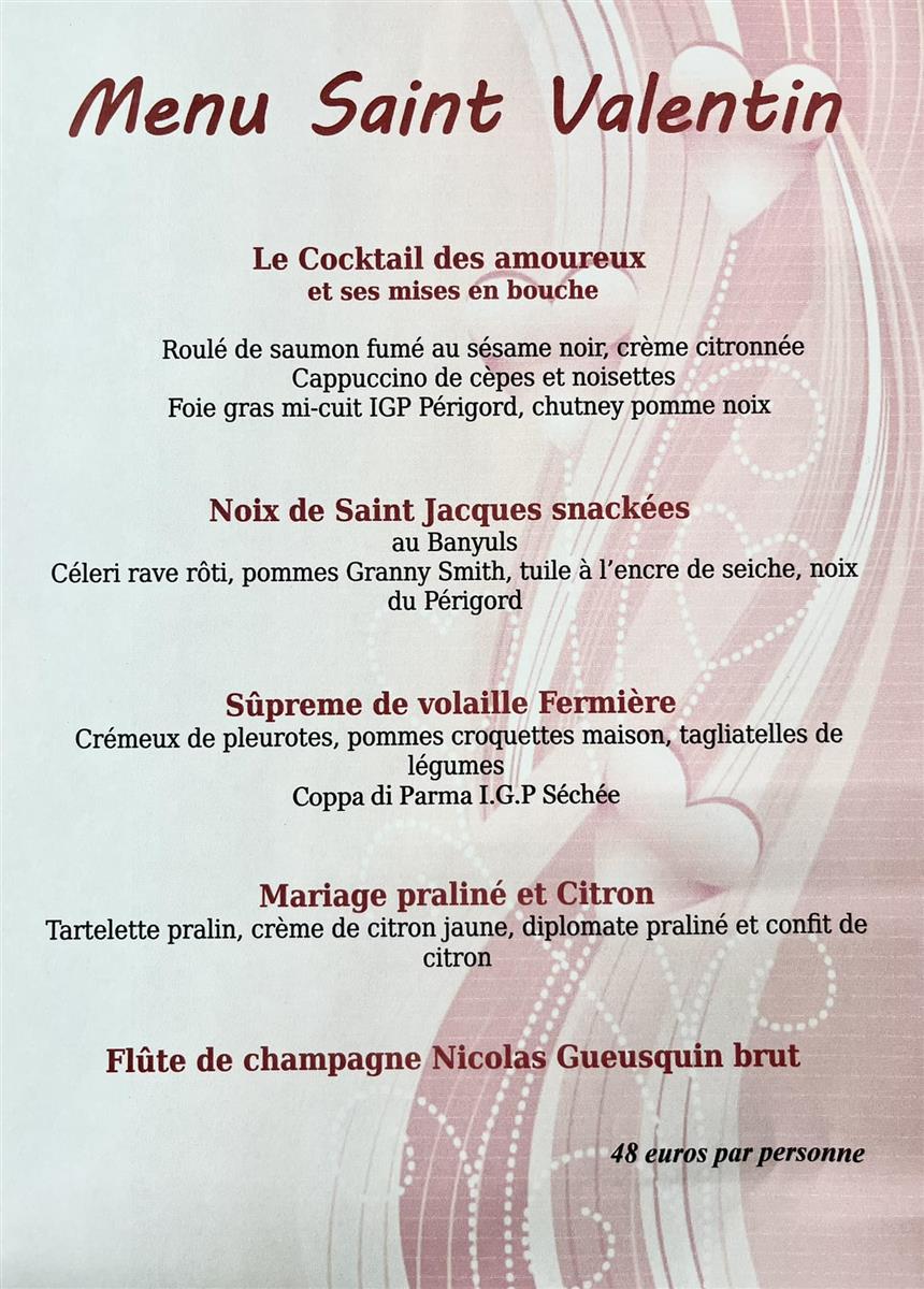 Repas St Valentin Restaurant Le Duellas